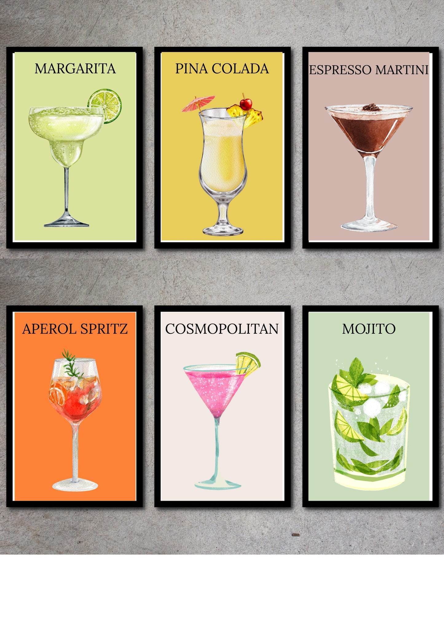 Set Of 6 A4|A3 Cocktail Decor Prints