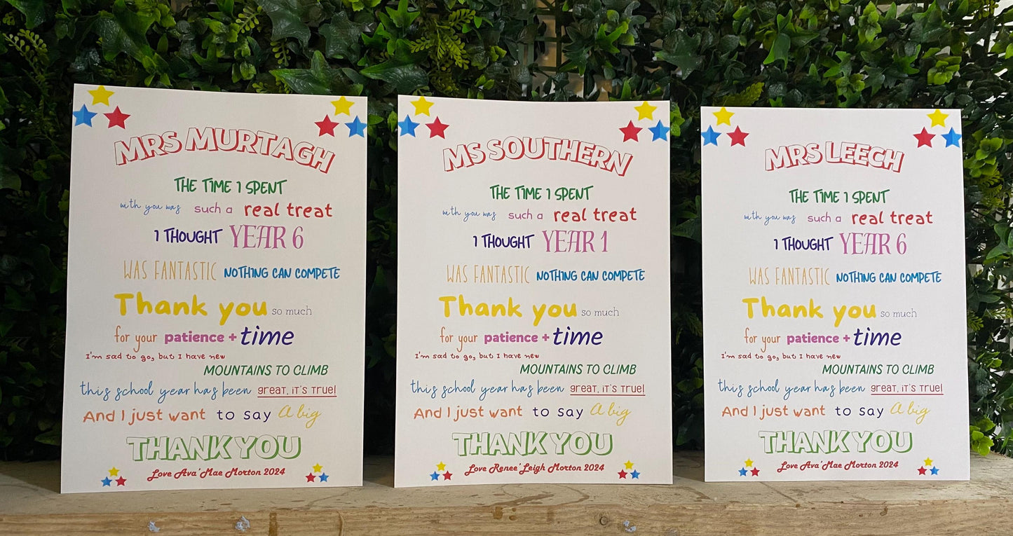 A4|A3 Personalised Teacher End Of Term Print