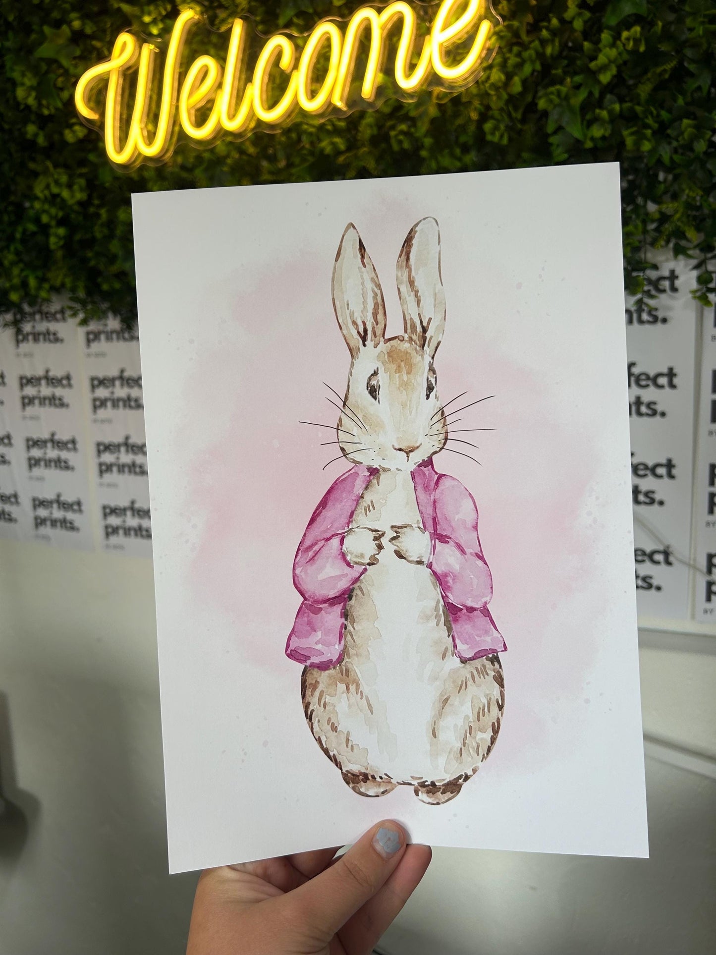 Set Of 3 A4|A3 Flopsy Rabbit Pink Peter Rabbit Girls Personalised Bedroom Prints