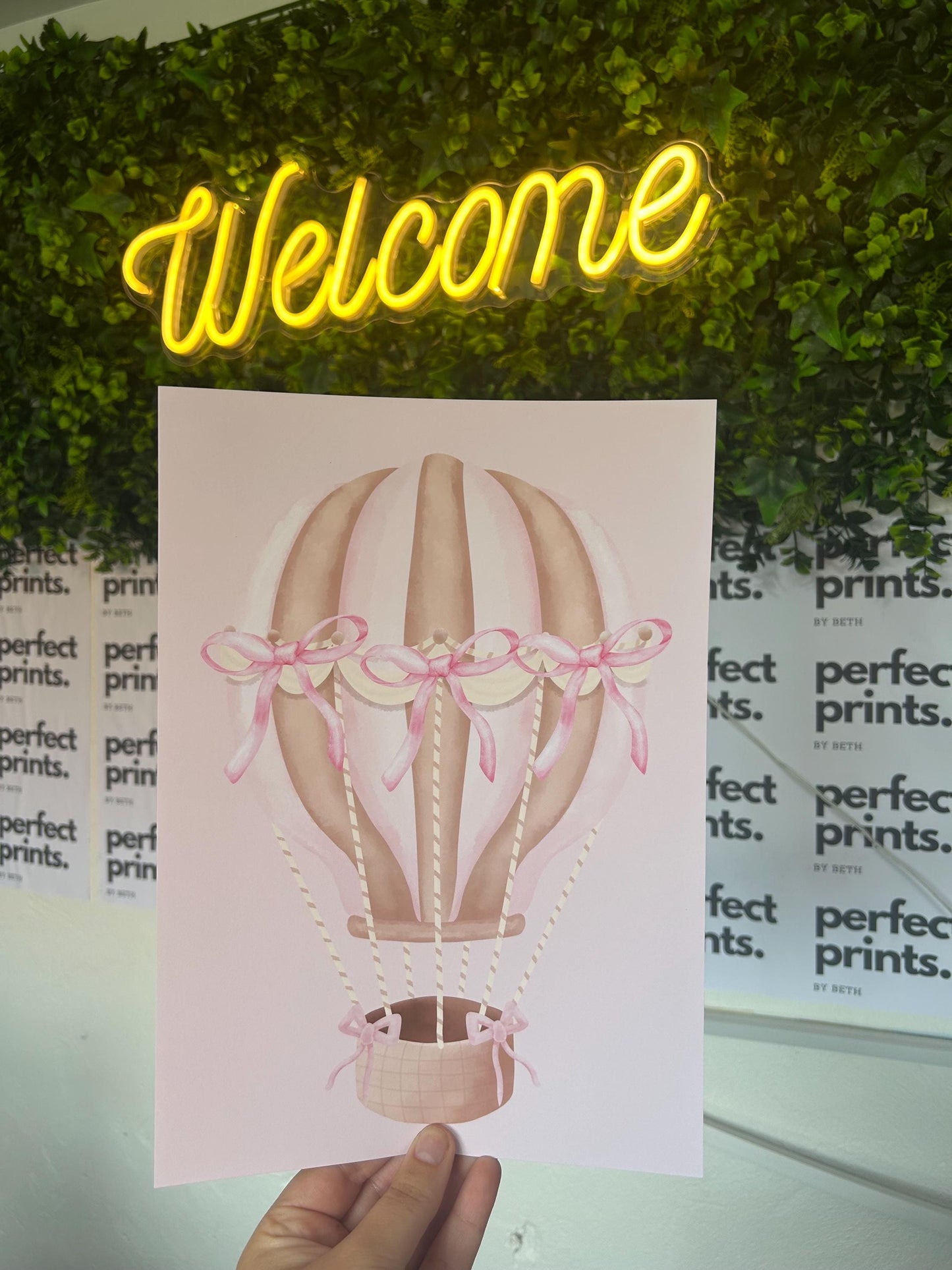 Set of 3 A4|A3 Baby Girls Hot Air Balloon Bow Theme Nursery Prints Personalised Name BGirl Pink Nursery Prints