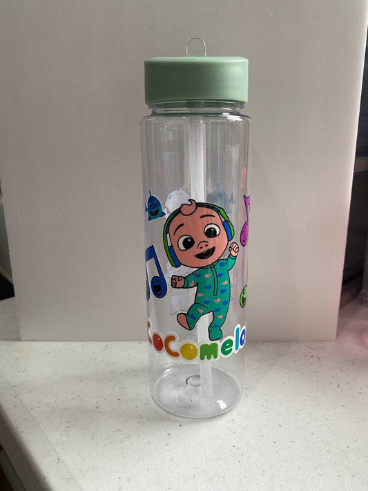 Plastic water bottle with straw