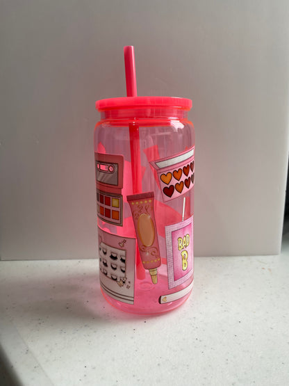 Pink 16oz plastic makeup cup