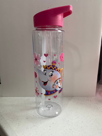 Plastic water bottle with straw