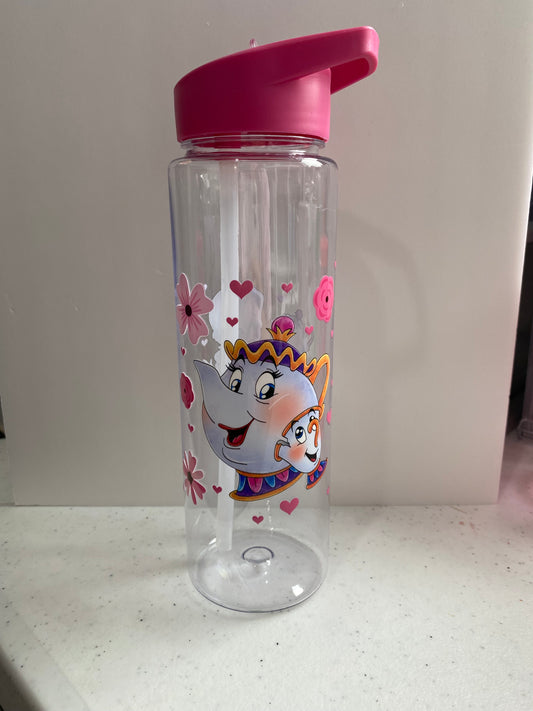 Plastic water bottle with straw