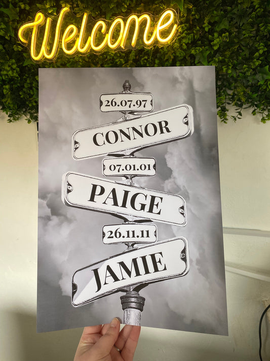 A4|A3 Vintage Street Sign Family Print