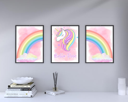 Set Of 3 A4|A3 Unicorn Prints