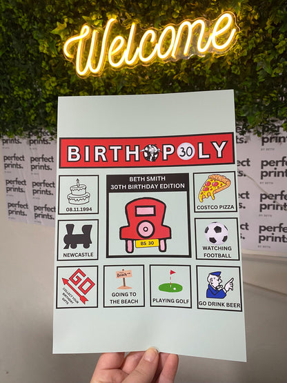 A4|A3 Monopoly Birthday Print