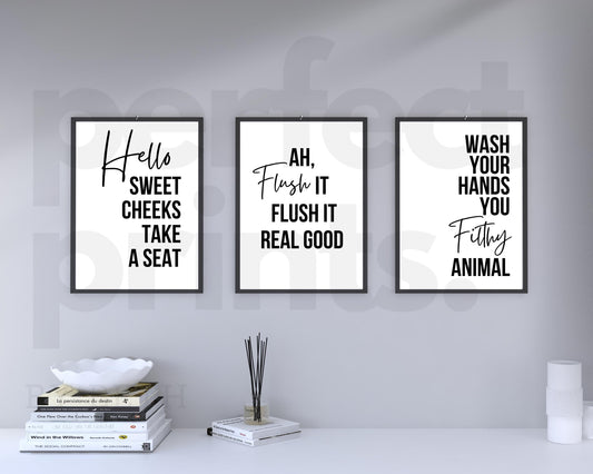 Set Of 3 A4?A3 Bathroom Cheeky Humour Prints