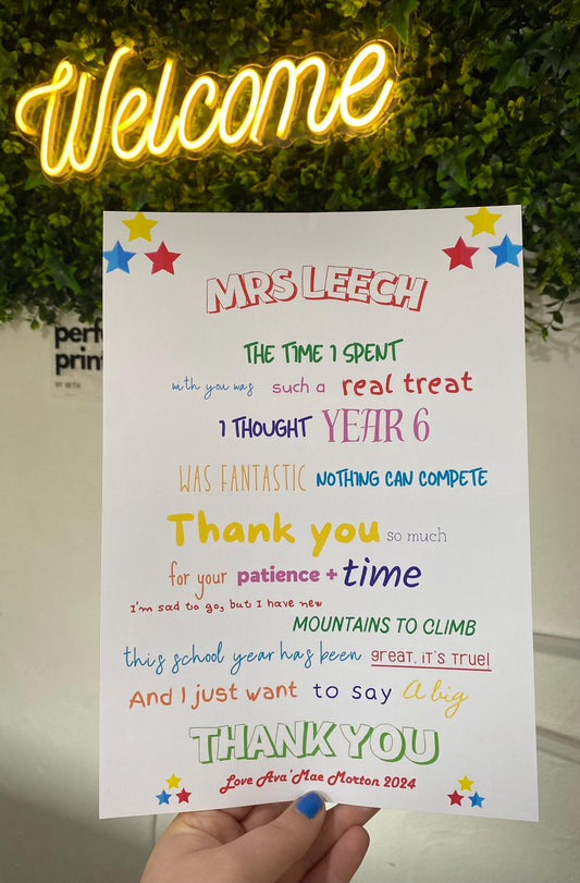 A4|A3 Personalised Teacher End Of Term Print
