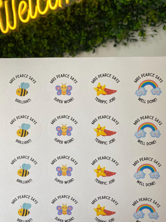 24 Round Personalised Teachers Matte Stickers