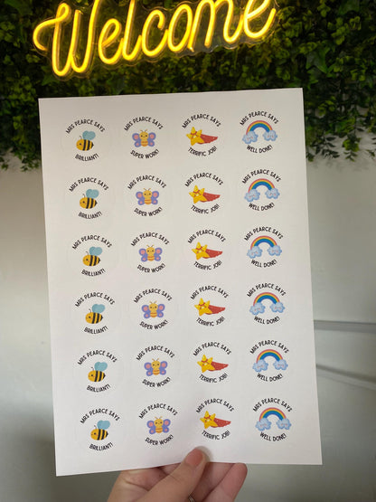 24 Round Personalised Teachers Matte Stickers