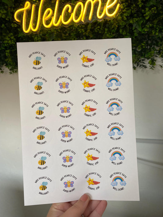 24 Round Personalised Teachers Matte Stickers