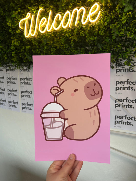 Set of 3 A4|A3 Pink Capybara Cute Bedroom Prints