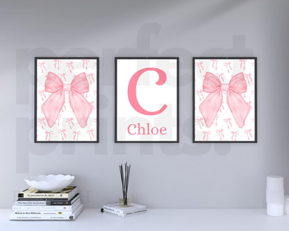 Set Of 3 A4|A3 Pink Bows Girls Prints