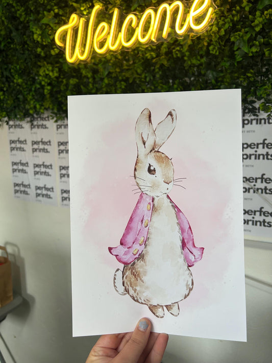 Set Of 3 A4|A3 Flopsy Rabbit Pink Peter Rabbit Girls Personalised Bedroom Prints