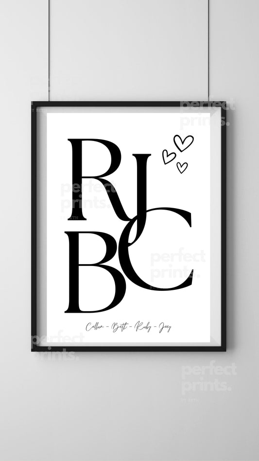 A4?A3 Personalised Family Initial Print